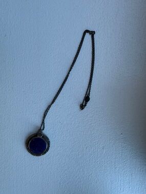 Pamela Love Dark Metal Necklace with Deep Blue Round Pendant